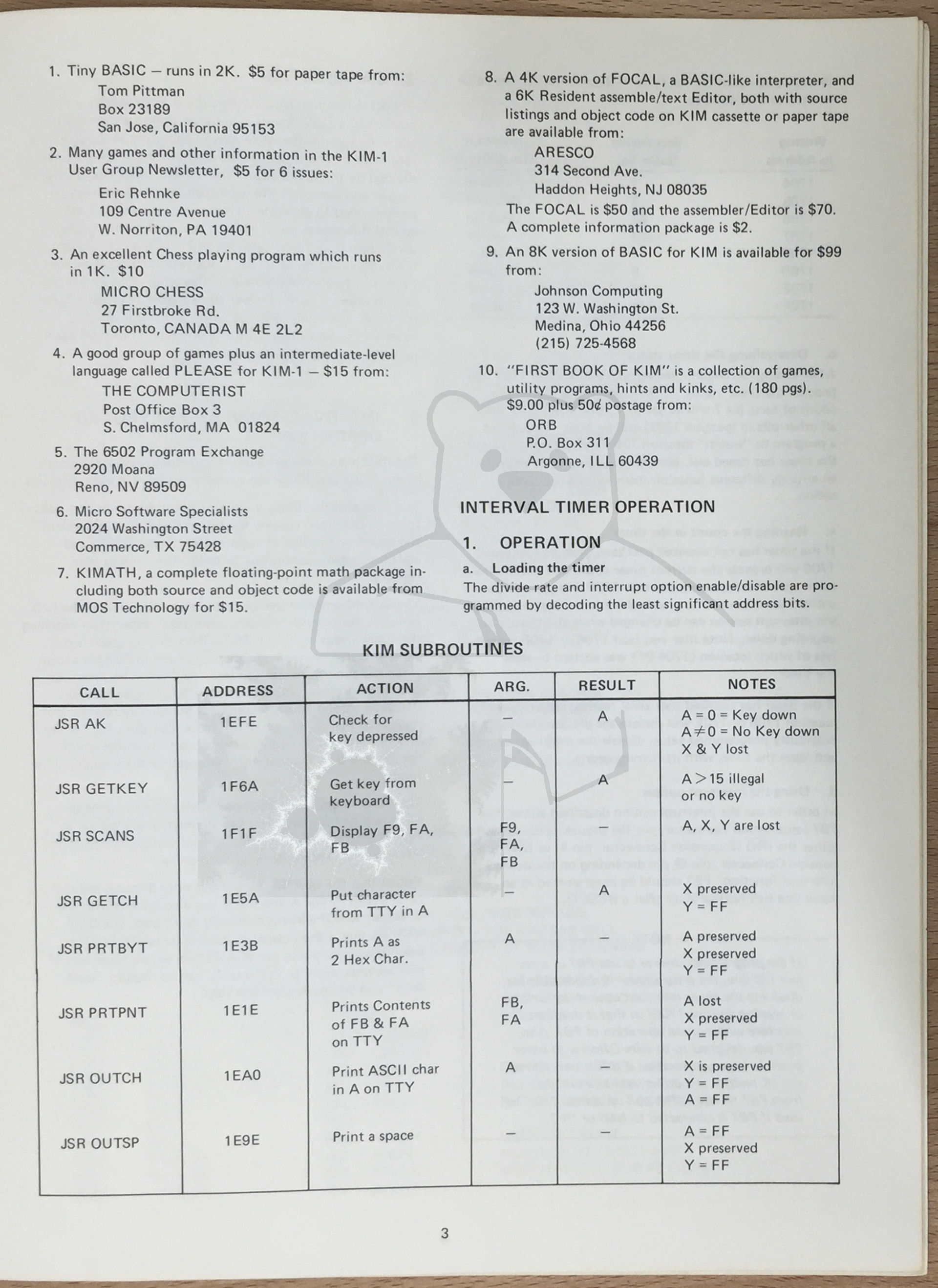 Commodore MOS KIM-1 - MOS KIM Hints